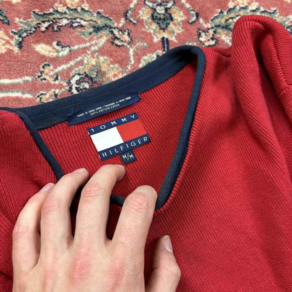 Vintage Tommy Hilfiger Knitted Jumper Red 90s Cotton - Picture 4 of 7
